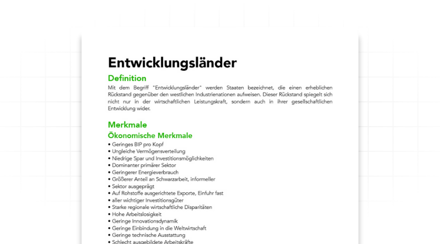 Entwicklungsländer Merkmale