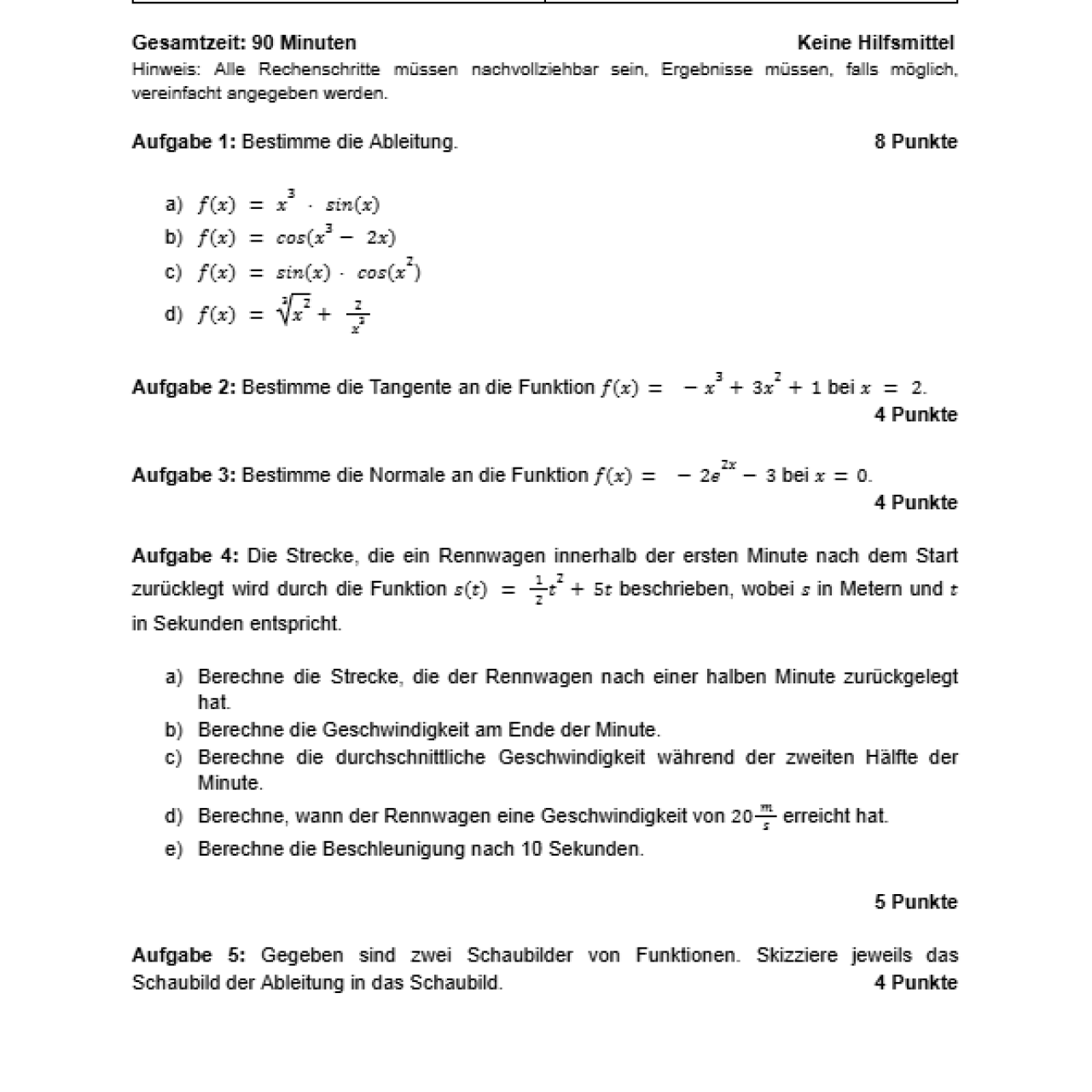 Klausur | Ableiten - Mathematik