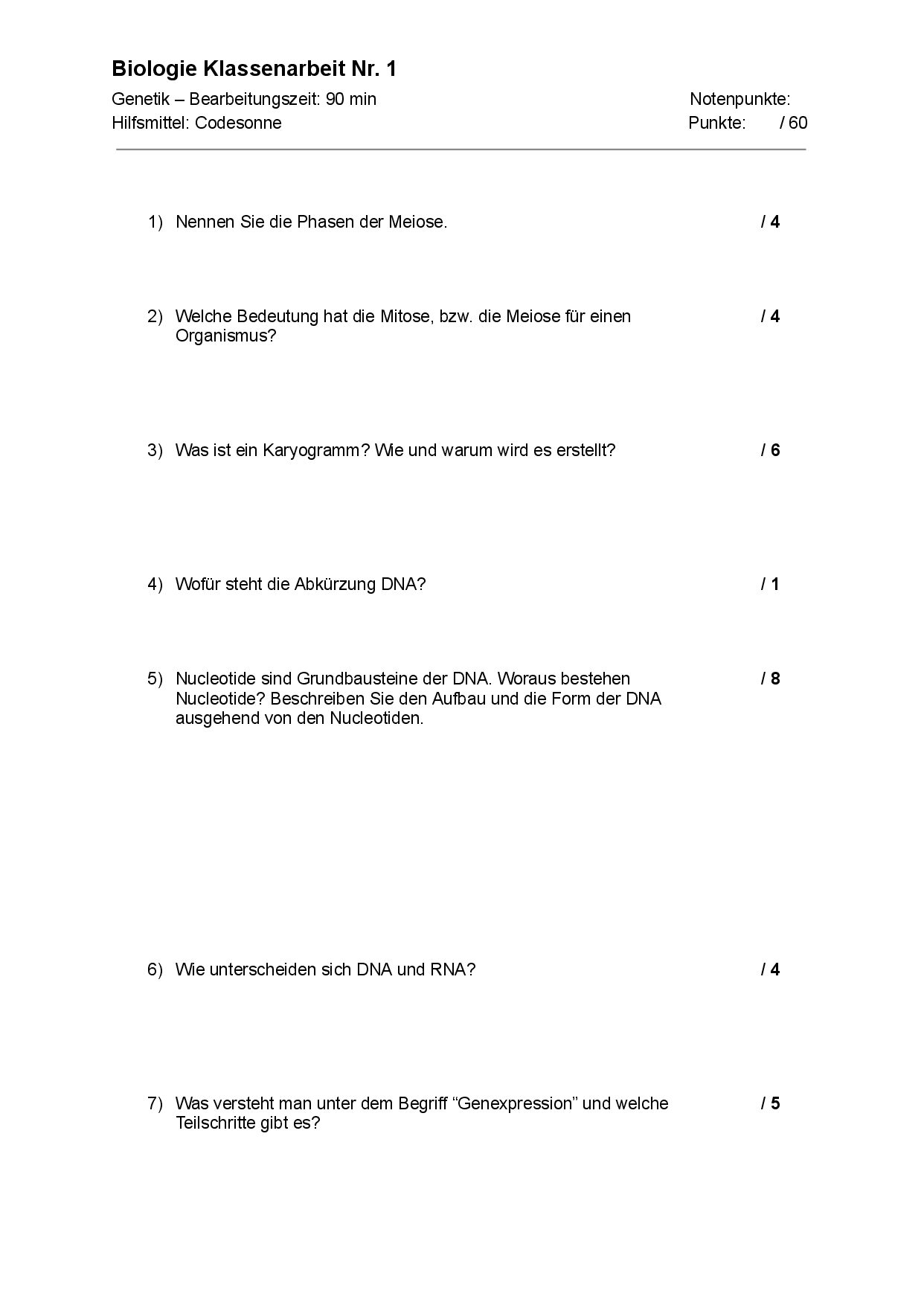 Biologie Klausur | Genetik