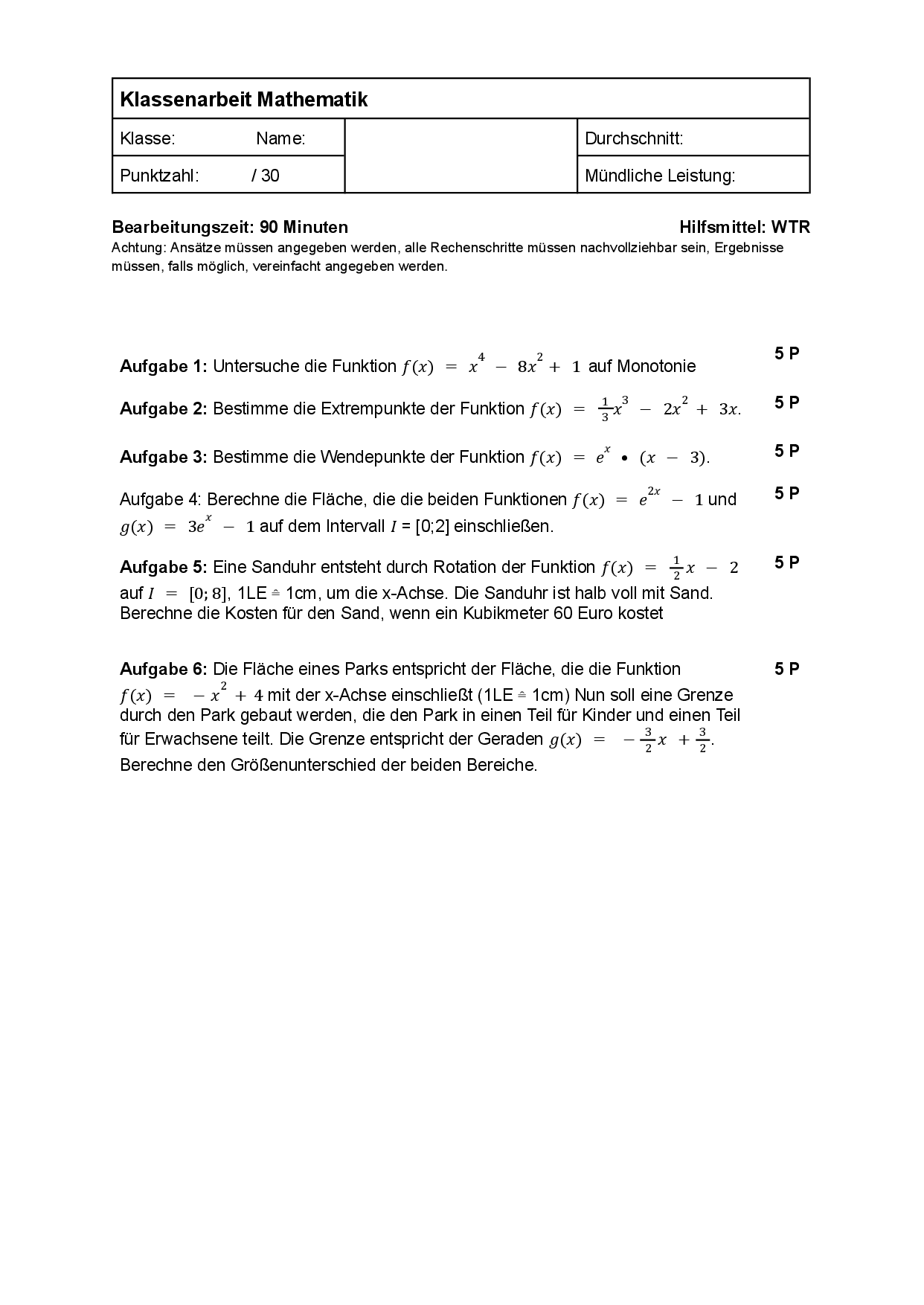 Mathe Klausur | Analysis
