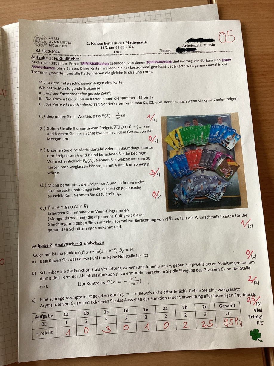 Kurzarbeit 11/2 Gymnasium Bayern Qualifikationsphase 1 Thema Stochastik