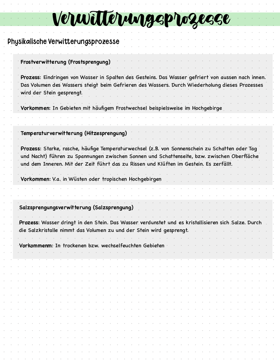 Physikalische Verwitterungsprozesse • Geographie