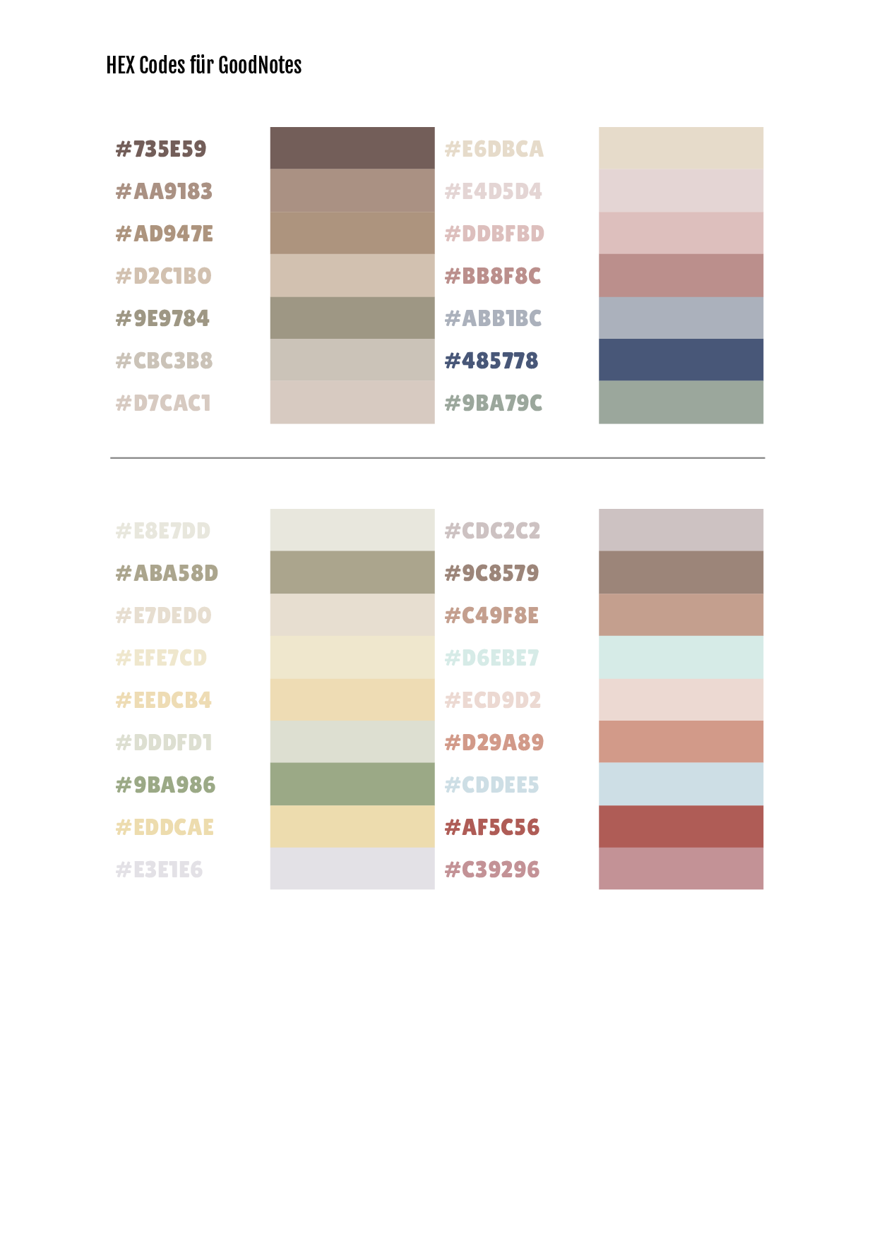 HEX Codes für Goodnotes