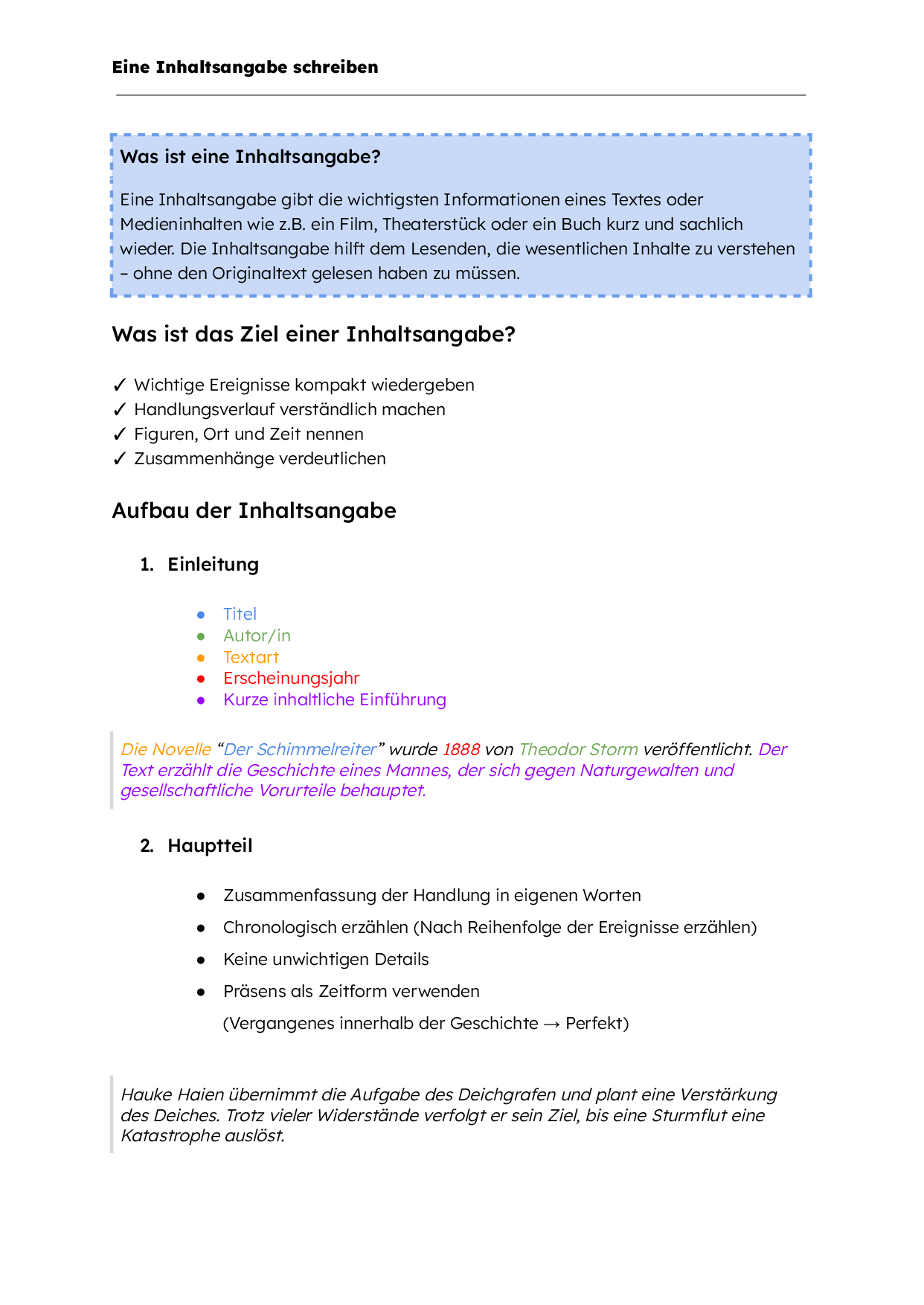 Inhaltsangabe schreiben | einfach erklärt