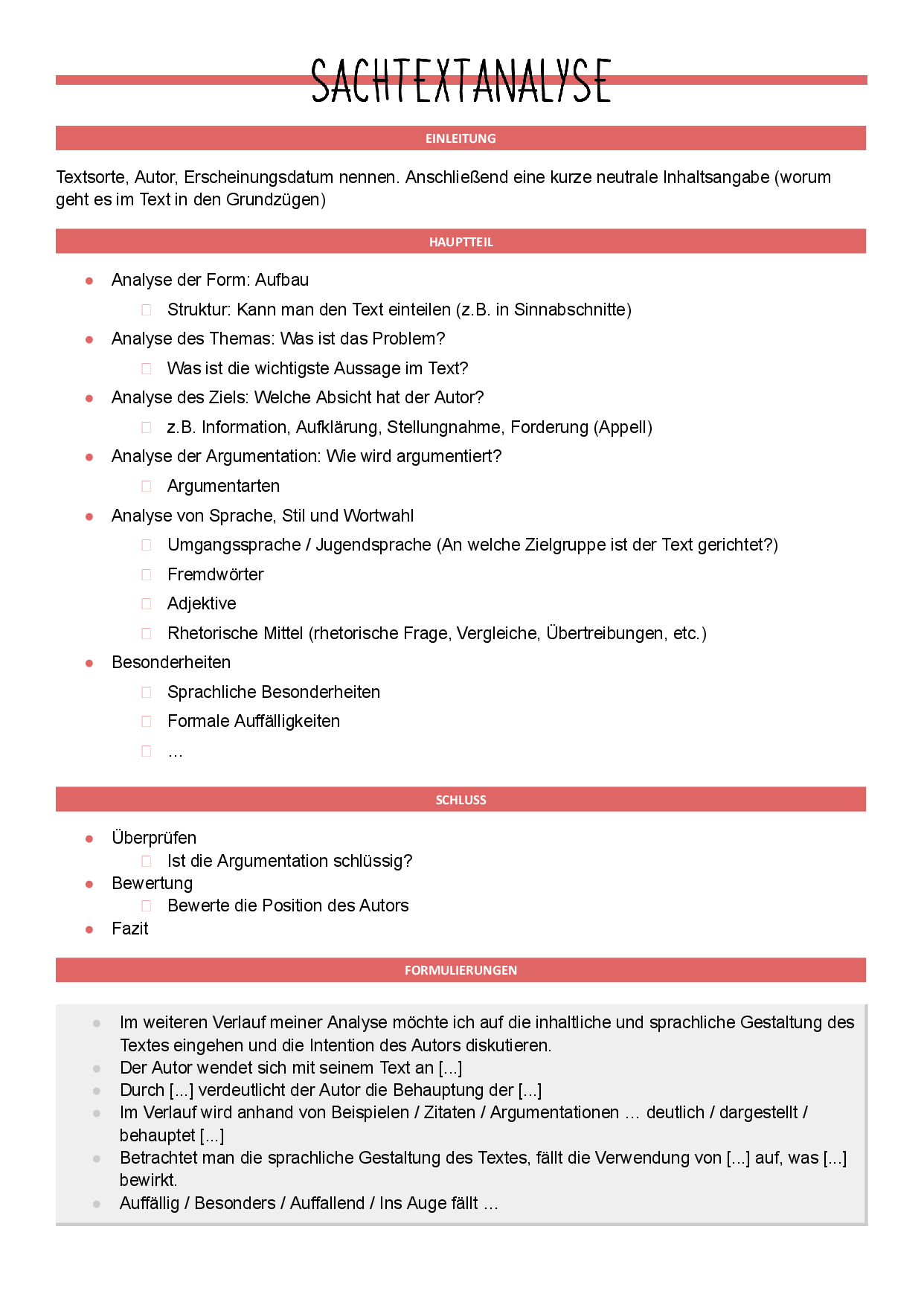 Sachtextanalyse Lernzettel
