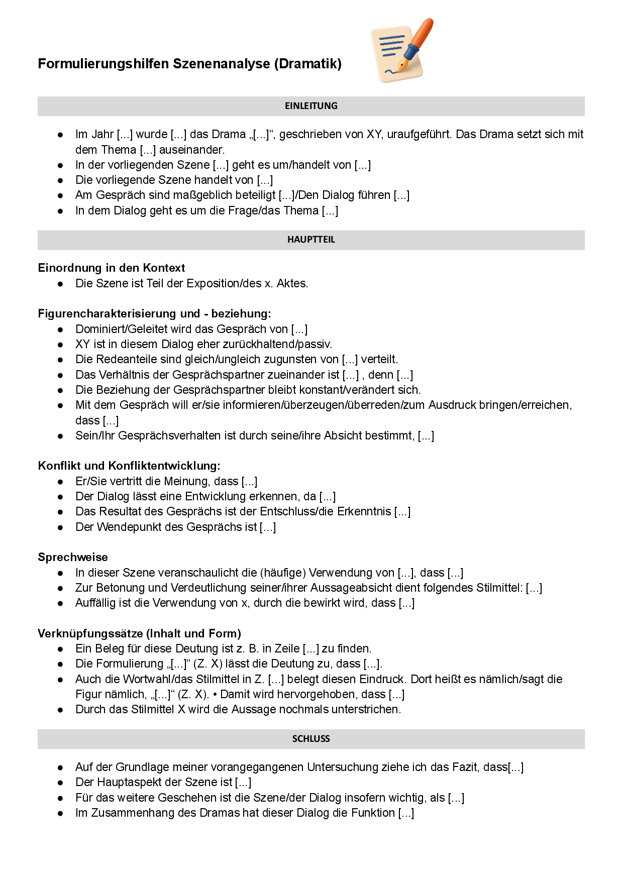 Formulierungshilfen Szenenanalyse (Dramatik)