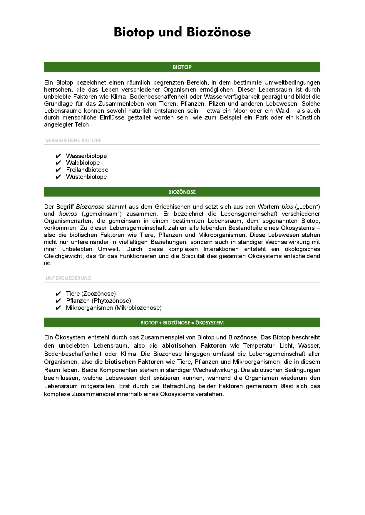 Biotop und Biozönose