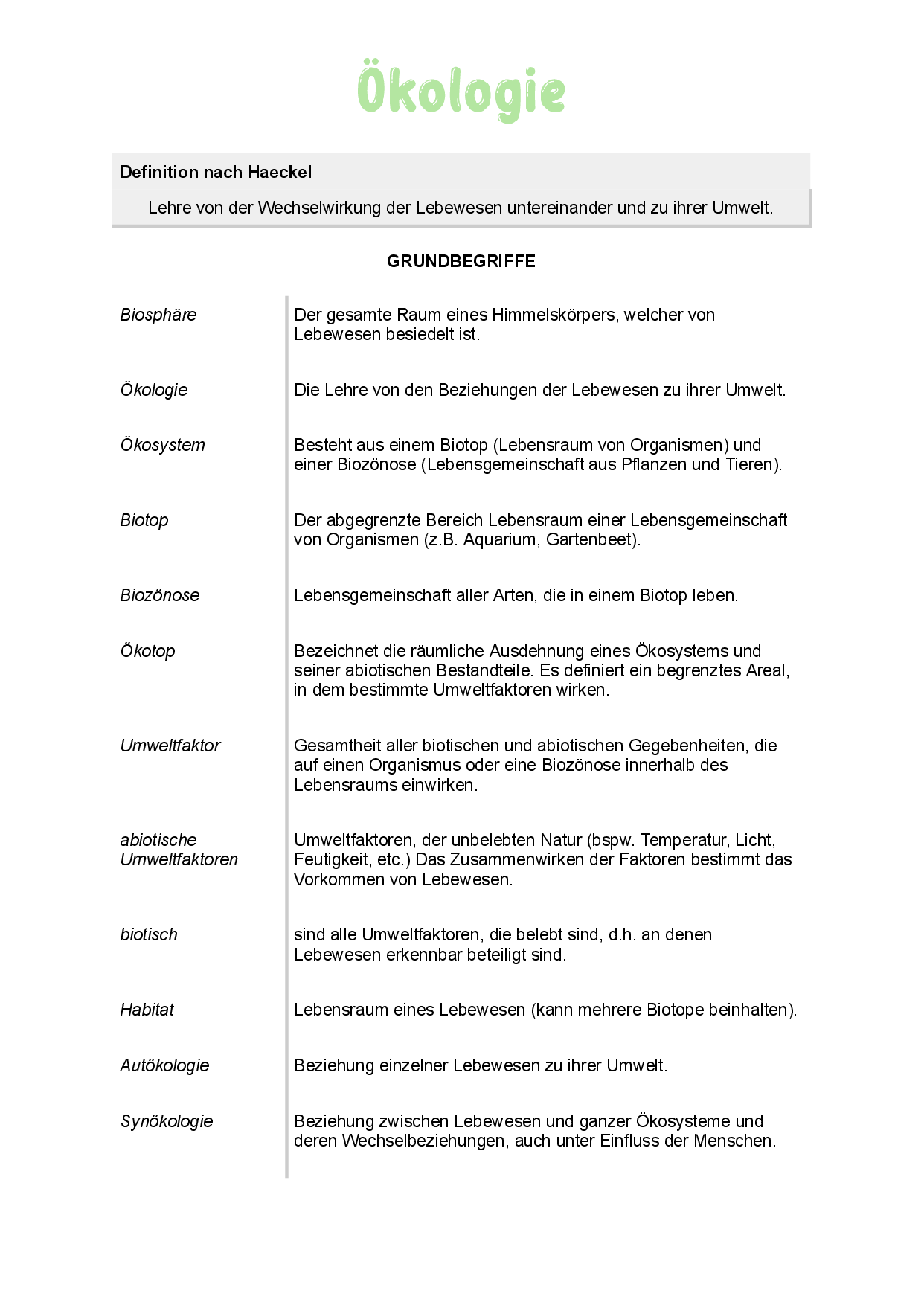 Grundbegriffe der Ökologie