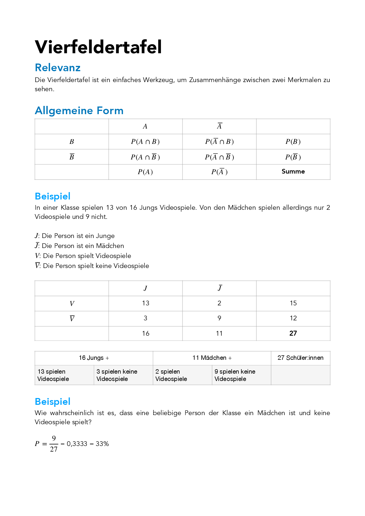 Vierfeldertafel