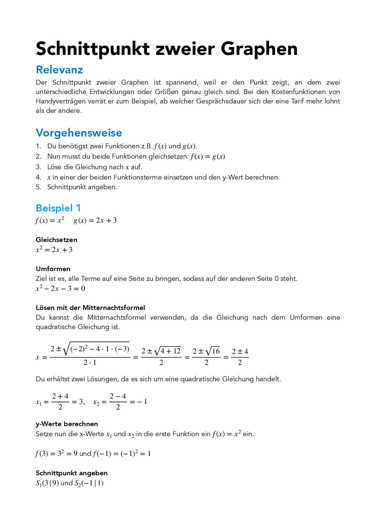 Schnittpunkt zweier Graphen