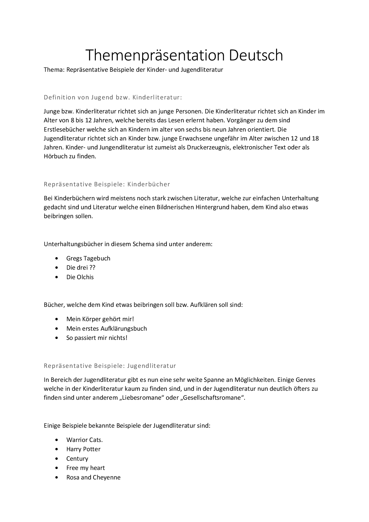 Repräsentative Beispiele der Kinder- und Jugendliteratur