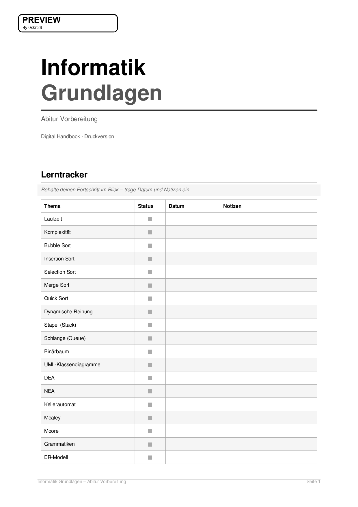 Informatik Abitur 2026 Lernzettel, Zusammenfassung, Lerntracker