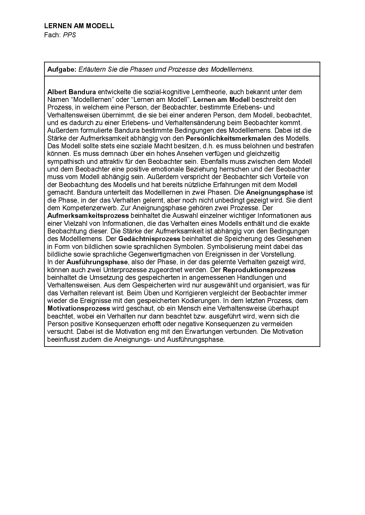 Lernen am Modell nach A. Bandura