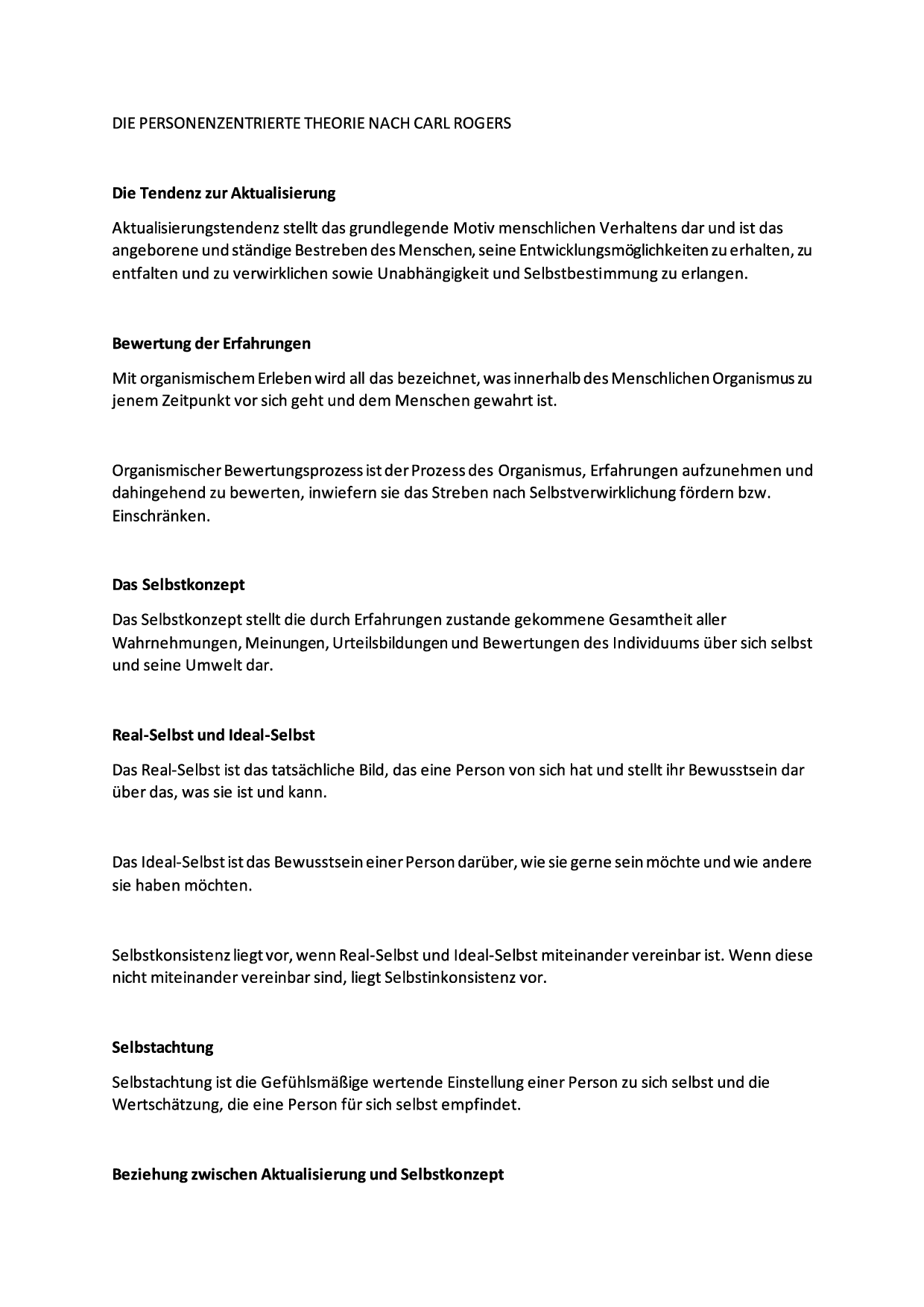 Die Personenzentrierte Theorie nach Carl Rogers