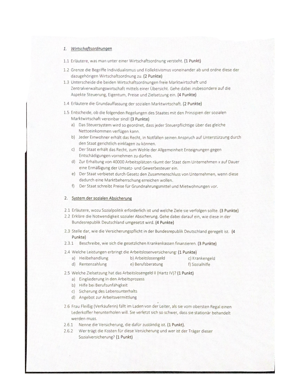 Wirtschaftsordnungen & System der sozialen Absicherung