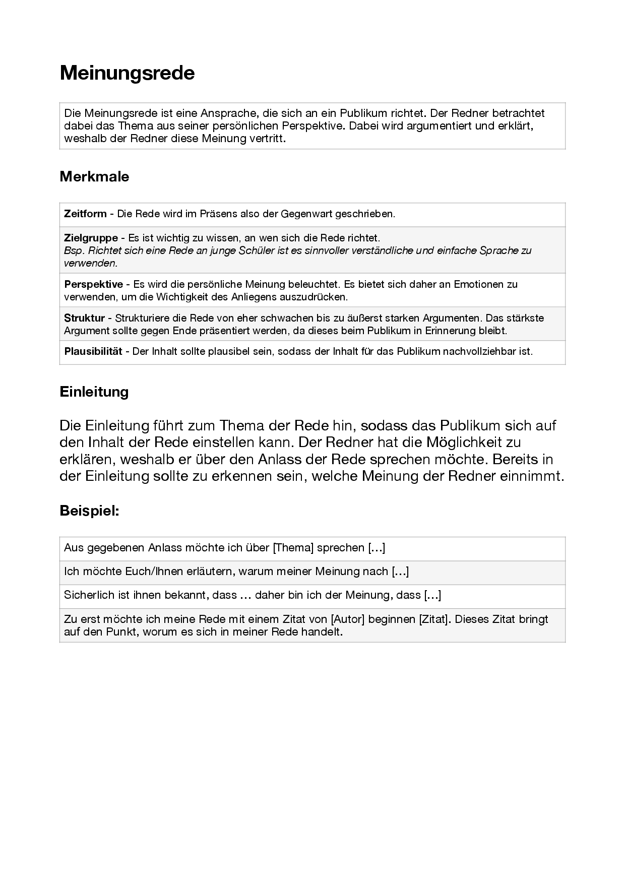 Meinungsrede+ Formulierungshilfen