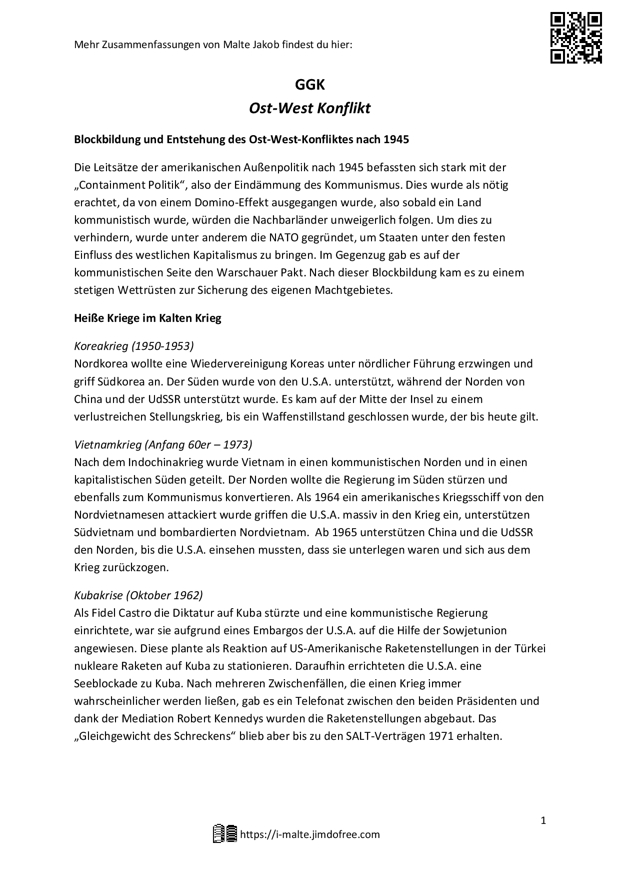 Der Ost-West Konflikt